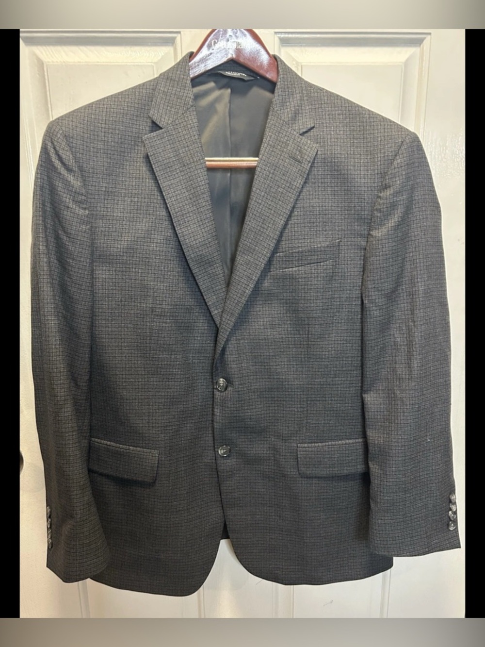 Jos A Bank Blazer Mens 44R Blue Gray Micro Check Wool Blend 2 Button Sport Coat